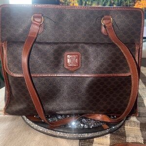 💯Vintage Celine Dark Brown and Tan Patterned Tote large.